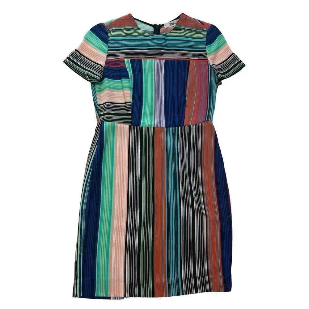 Diane von Furstenberg Women's Striped Knee Length Dress Size 2 Multicolor